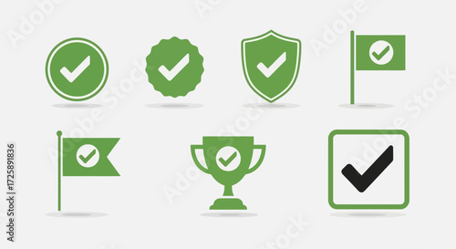 Set of green check marks icons, badges and signs for design elements and verification concepts