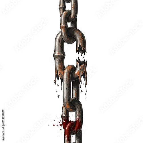 Broken Rusty Chain with Blood Illustration