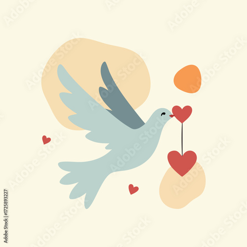 Vector illustration for International Day of Non-Violence featuring dove carrying olive branch, globe with floating hearts, candle of peace, and abstract geometric elements in solid colors.