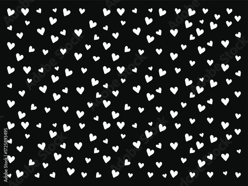 white love on black background with hearts, seamless pattern, vector drawing wide horizontal, Seamless pattern of simple red hearts