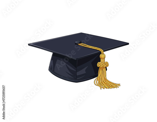 Black Graduation Cap Vector Illustration Isolated On White Background, Ideal For Education, Commencement, And Academic Achievement Concepts