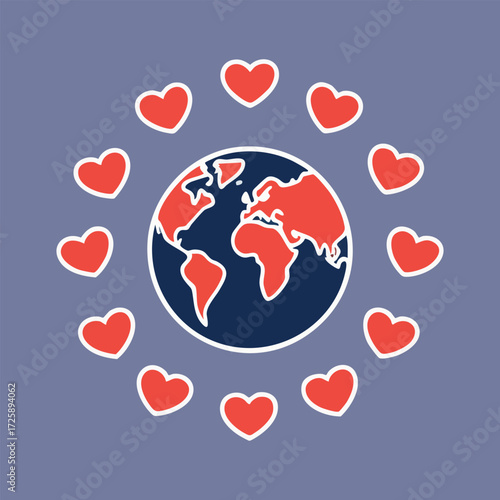 Minimalistic vector illustration celebrating International Day of Non-Violence with dove, peace hand sign, globe, heart symbols, and abstract harmony shapes in flat solid colors.
