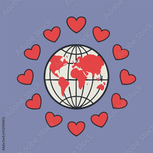 Scalable vector illustration of dove in geometric sky, globe with peace symbols, group holding hands circle, and abstract harmony elements, perfect for International Day of Non-Violence campaigns.