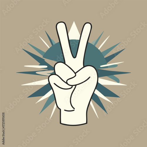 Minimalistic vector illustration celebrating International Day of Non-Violence with dove, peace hand sign, globe, heart symbols, and abstract harmony shapes in flat solid colors.