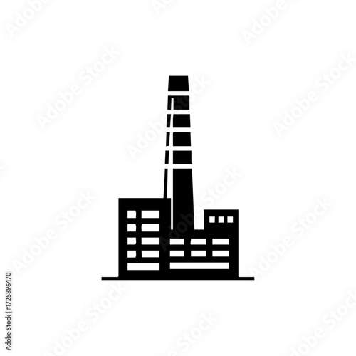 Factory building with tall chimney representing industrial production, energy plants, heavy manufacturing, and economic infrastructure.