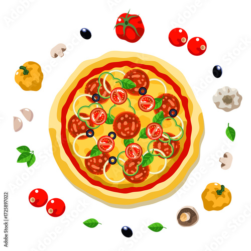 Delicious Pepperoni Pizza with Fresh Ingredients Vector Illustration