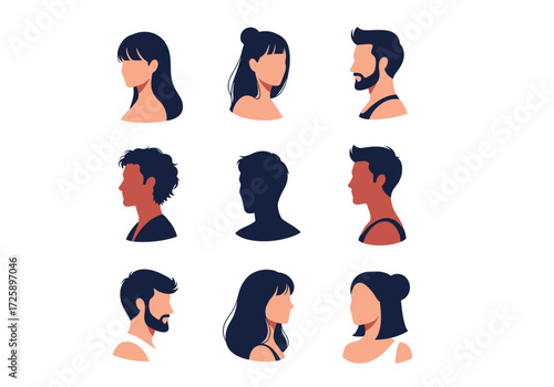 Diverse group of people showing different hairstyles and profiles.
