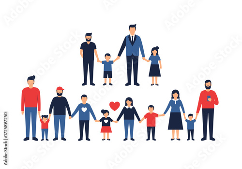 Diverse families holding hands together celebrating unity and love.