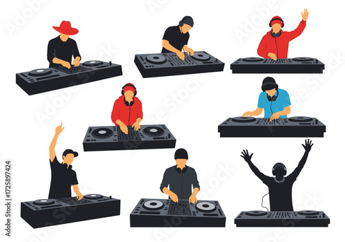 A collection of DJs spinning music at their turntables.