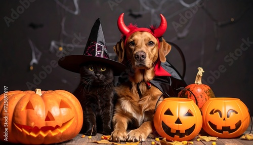 Wallpaper Mural Halloween pets with pumpkins Torontodigital.ca