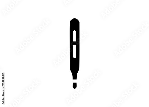 A minimalist black and white image of a thermometer, illustrating health and measurement. The thermometer shows a single line indicating temperature
