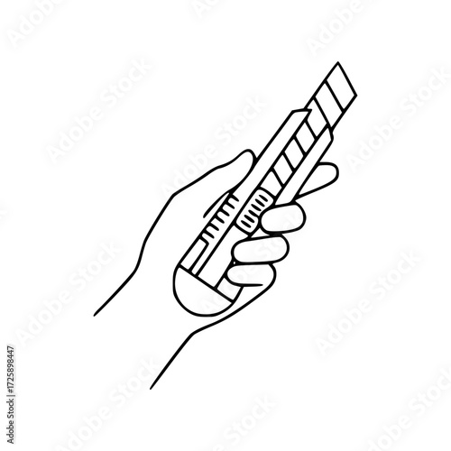 A hand holding a utility knife, perfectly centered and ready for use. The clean lines and detailed representation of the tool showcase its sharpness