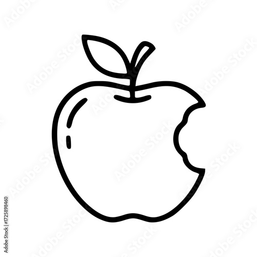 An apple with a bite taken out of it, simple black outline illustration