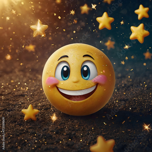 Cheerful Emoji in Starry Celebration A Whimsical Scene of Joy and Festivity