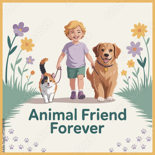 Cute animals cartoon vector for World Animal Day, support animal rights, wildlife protection, no cruelty, global pet care, save endangered species, happy animal characters, paw icon, animal peace