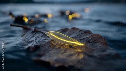 Glowing object on leaf water