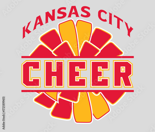 Red and Gold CHEER Pom-pom. Kansas City Cheerleader Vector illustration.