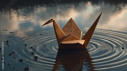 Paper crane on water