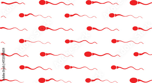 Seamless Pattern of Red Spermatozoa on White Background
