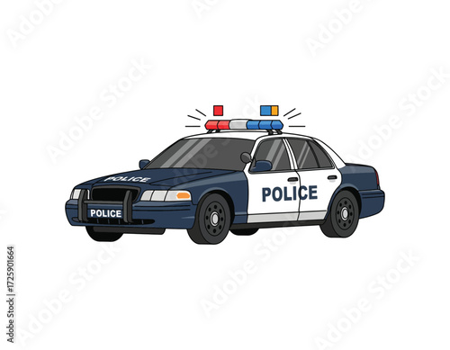 Cartoon illustration of a police vehicle with emergency lights, perfect for law enforcement-related projects and educational purposes