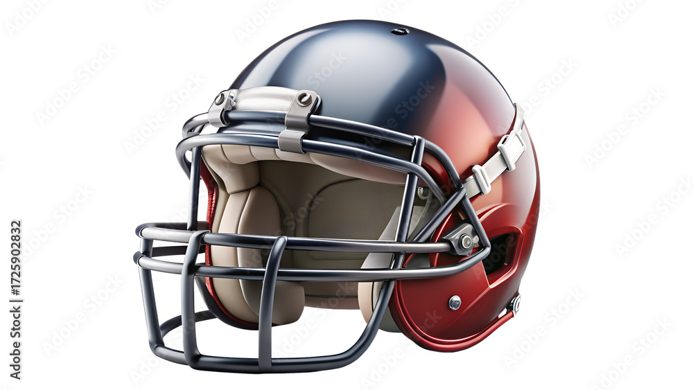 Fototapeta premium American football helmet with a red and blue gradient isolated on transparent background, a symbol of sportsmanship and athletic competition