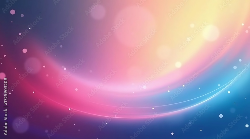 Obraz premium Abstract colorful background with glowing bokeh and light curves. A vibrant and ethereal design with a gradient of pink, blue, and yellow. Perfect for celebrations and concepts. Generative Ai.