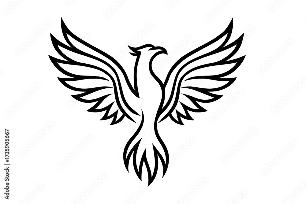 Obraz premium Stylized Phoenix Bird Line Art Vector Icon - Mythological Symbol of Rebirth and Freedom