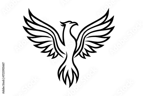 Stylized Phoenix Bird Line Art Vector Icon - Mythological Symbol of Rebirth and Freedom