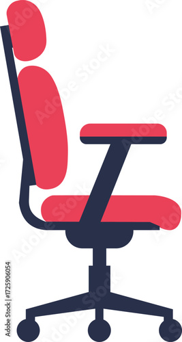 Vector art of red and blue ergonomic office chair with wheels and headrest