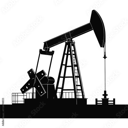 Silhouette of an oil pumpjack on a white background