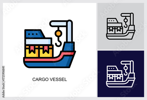 Cargo Vessel icon Multi Style Vector Illustration 
