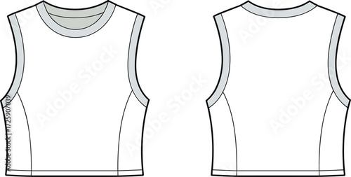 Blank white sleeveless crop tank top front and back view, casual sportswear template, fashion design mockup, women gym activewear, workout clothing