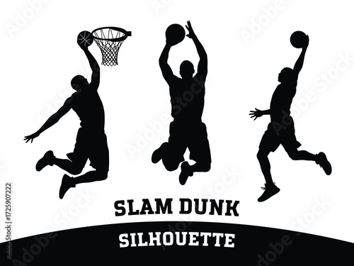 Basketball Slam Dunk Silhouettes - Action Shots.