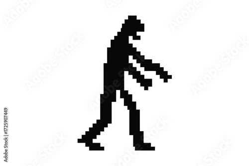 Pixelated zombie silhouette in a side view is moving forward slowly and threateningly