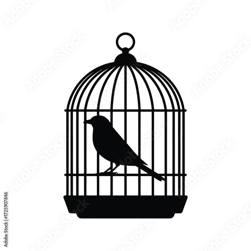 Silhouette of a bird inside an ornate birdcage
