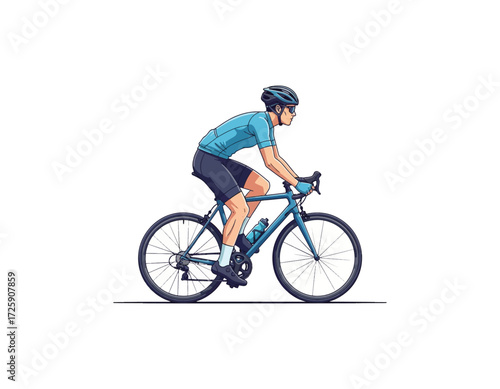 Dynamic vector illustration of a male cyclist in athletic gear riding a road bicycle, capturing the essence of sport, endurance, and a healthy, active lifestyle