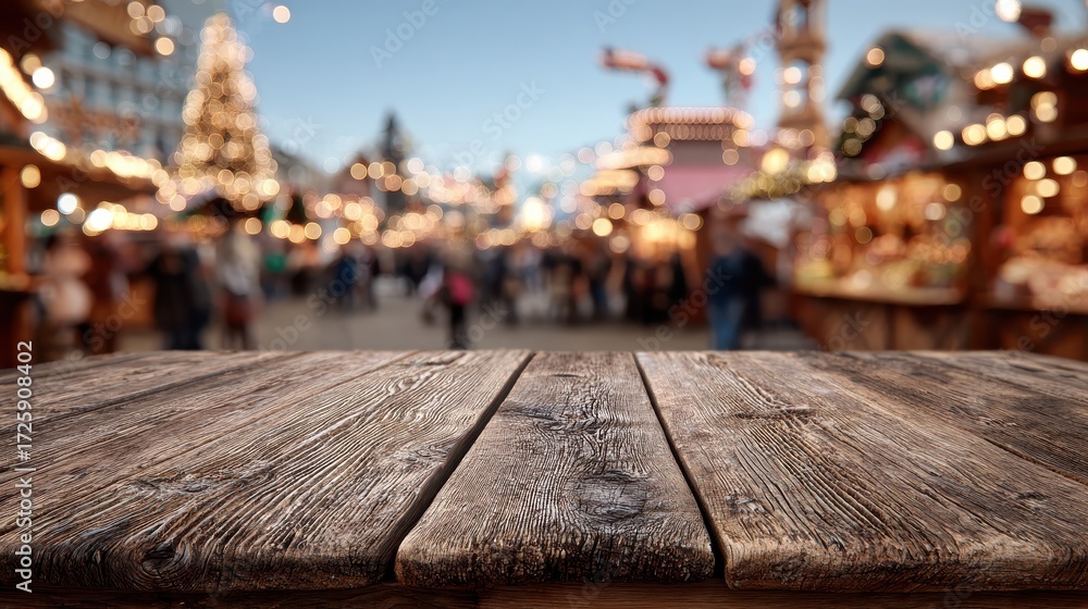 Fototapeta premium table to insert product blurred weihnachtsmarkt