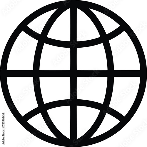 vector illustration of a simple black globe earth icon representing world global internet on white background