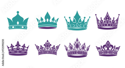 A collection of royal crowns and regal headwear symbolizing power and authority.