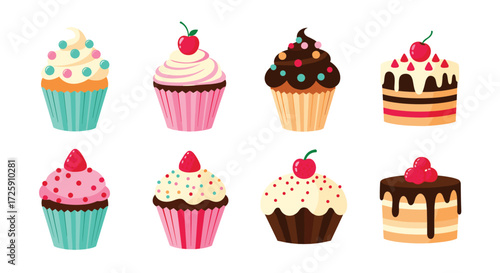 Delicious assorted cupcakes with colorful frosting and toppings a delightful treat.