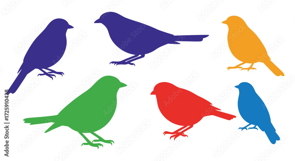 Fototapeta premium A collection of colorful bird silhouettes perched and ready to take flight.