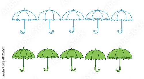 Visual representation of comparison between two sets of umbrellas.