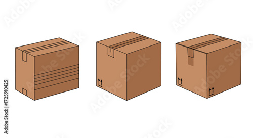 Three different cardboard boxes for shipping and storage purposes.