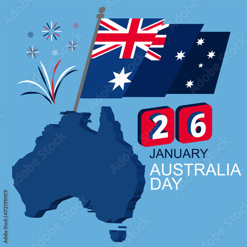 Australia day, National holiday on 26 January greeting square banner, card, web, background. Australian flag, map,  text template layout	