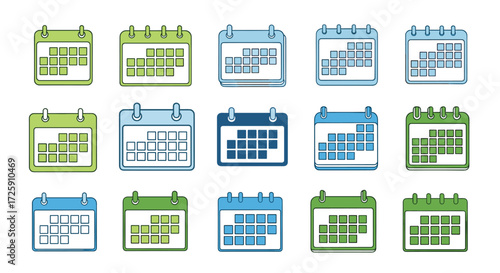 A collection of various calendar icons on a white background.