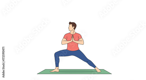 A man performs the warrior two yoga pose on a mat