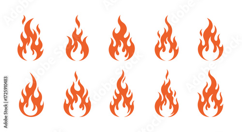 collection of abstract stylized flame icons with varying shapes and sizes.