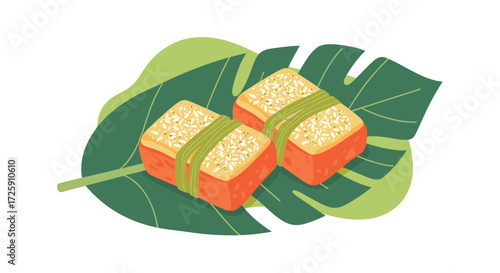 Celebrating the delicious and refreshing taste of onigiri and tropical leaves.