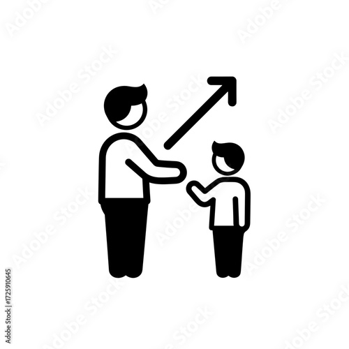 A learning mentorship scene in which an adult guides a child through the process of growth and learning on a transparent background