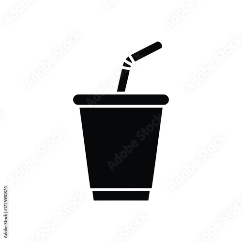 Simple black icon of a drink cup with a straw